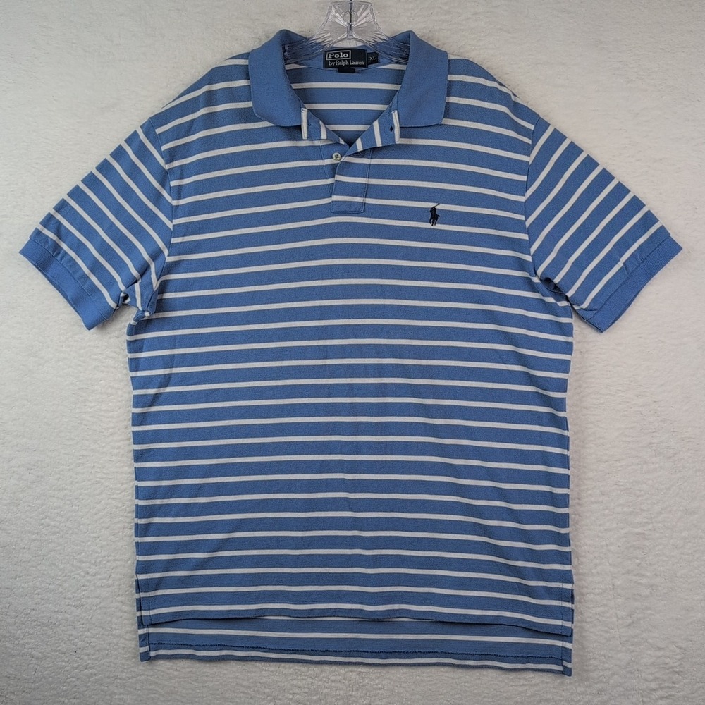 Polo Ralph Lauren Polo Shirt Men's XL Blue White Striped VTG Short Sleeve